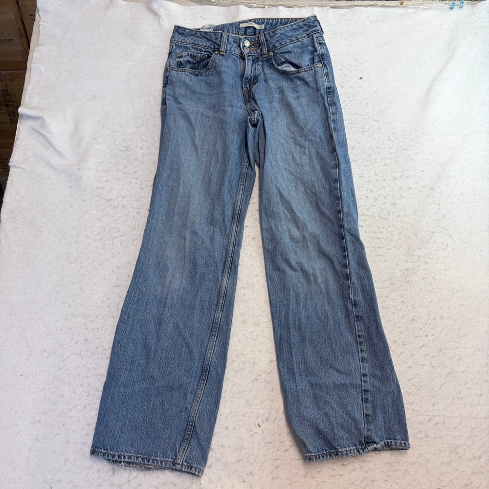Levi Superlow Jeans Womens 27 Blue Low Rise Straight Leg Distressed - Picture 4 of 11